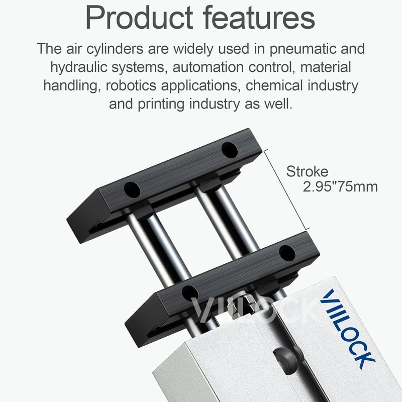 VIILOCK Pneumatic Air Cylinder 16mm Bore 75mm Stroke, Small Air Cylinder Double Rod Double Action TN16x75 - Image 3